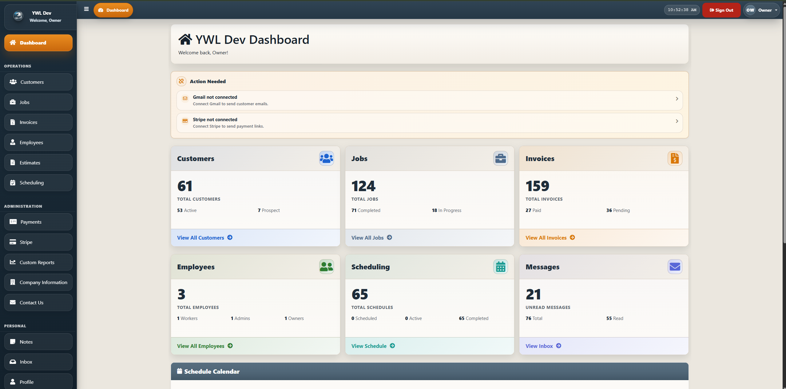 YWL for Contractors dashboard